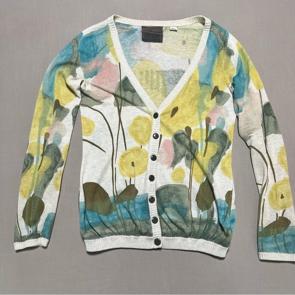 Anthropologie Guinevere Floral Print Button Front Cardigan Sweater XS - Picture 1 of 13